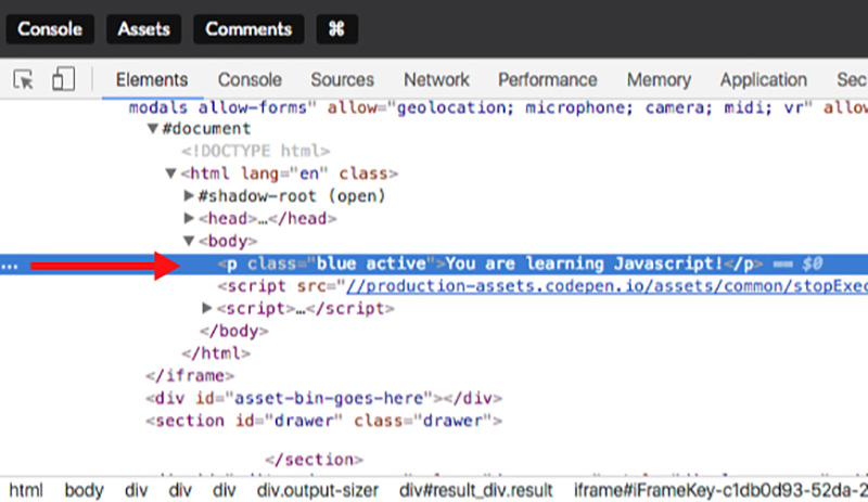 Looking at the DOM using Google Chrome's developer tools